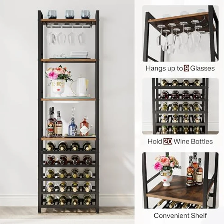 LITTLE TREE Weinregal aus Metall für 7-30 Flaschen, Wein, Flaschenregal, Kellerregal, Regale, freistehendes Weinständer für Küche, Bar, Schwarz und braun – Bild 7