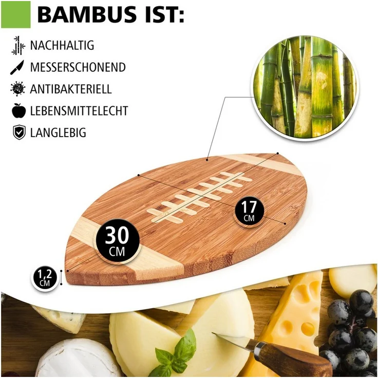 40YARDS Frühstücksbrett American Football Brettchen für Frühstück, Abendbrot, Schneidebrett, Bambus-Holz, (30 x 17 cm) – Bild 3