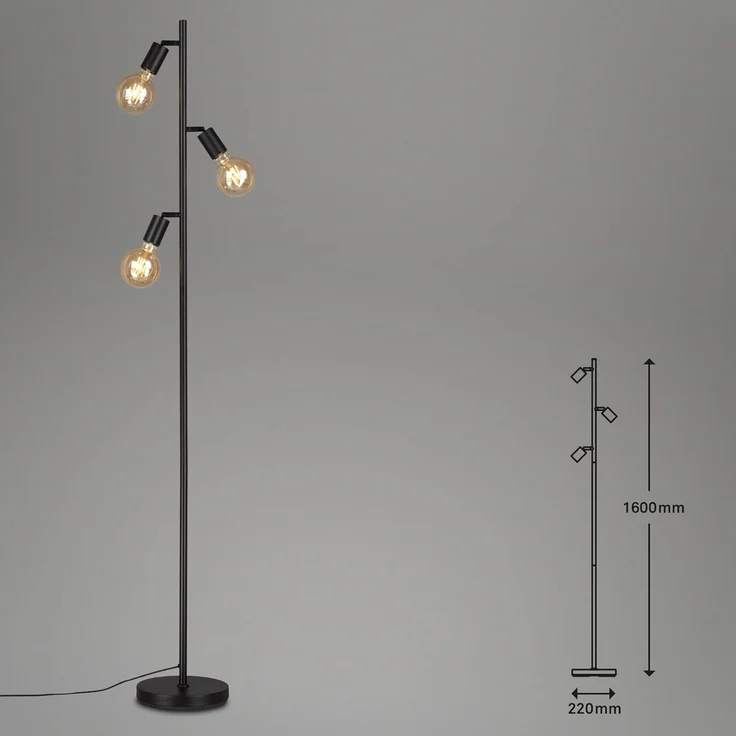 Briloner Leuchten Stehlampe 1387035 KUGLO, ohne Leuchtmittel, Warmweiß, metall/schwarz, inkl. Kabelschalter, exkl. 3x E27 max. 10 W – Bild 3