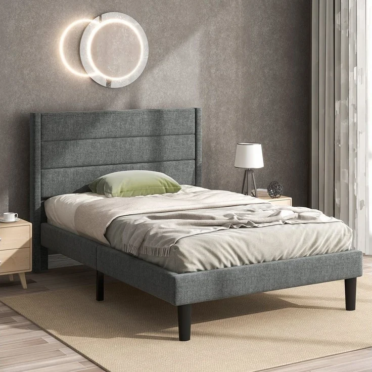 Flieks Polsterbett, gepolstertes Einzelbett Textilbezug Leinen, 90x200cm – Bild 1