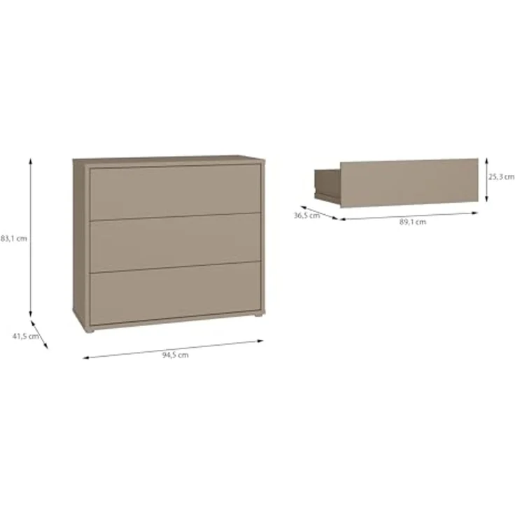 FORTE Kommode Alice Springs, Kommode, 3 Schubkästen B/H/T 94,8/83,1/41,5, Schubkästen mit Vollauszug, grifflos,Push to open – Bild 5