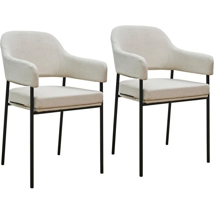 SVITA Esszimmerstuhl SCARLETT (2er Set), Armlehnstuhl, Polsterstuhl, Metallbeine, Stoff, Weiß