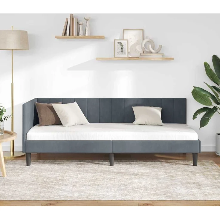 vidaXL Eckbettgestell mit Kopfteil Dunkelgrau 80 cm x 200 cm Samt 42016329 – Bild 2