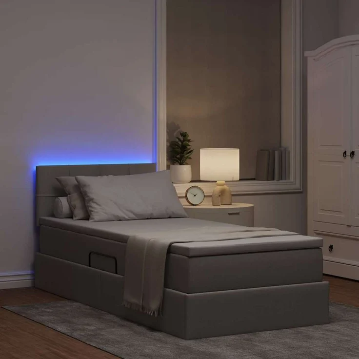 vidaXL LED-Speicherbett mit Matratze Taupe 90 x 200 cm Stoff 3371121 – Bild 5
