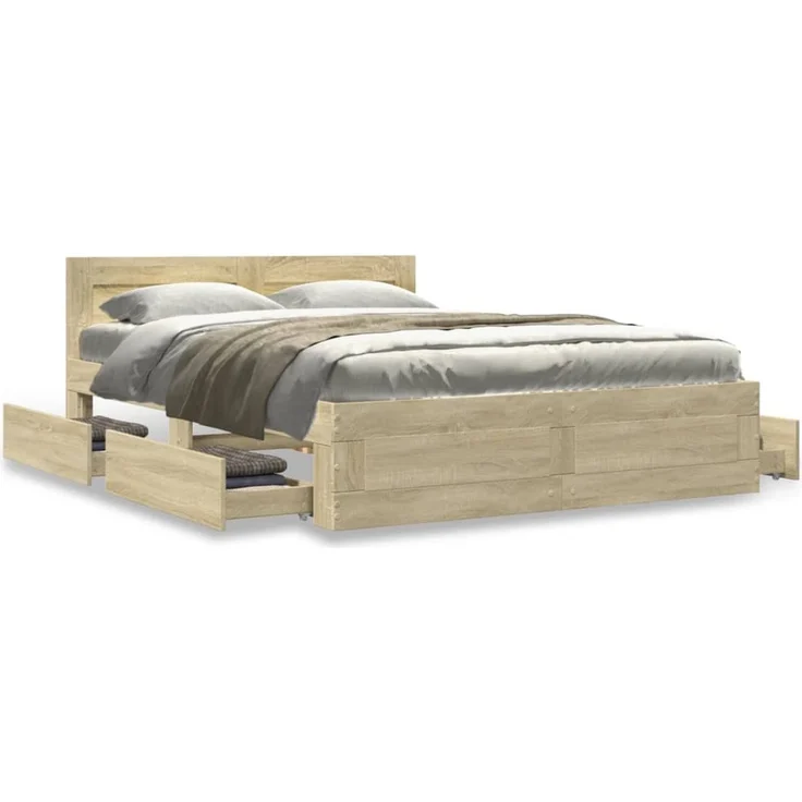 vidaXL Bettgestell mit Kopfteil Sonoma-Eiche 140x200 cm Holzwerkstoff 3295564 – Bild 3