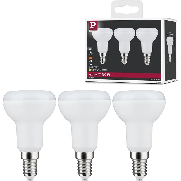 Paulmann 28580 3er-Pack LED Reflektorlampe 5,5W E14 R50 2700K Warmweiß