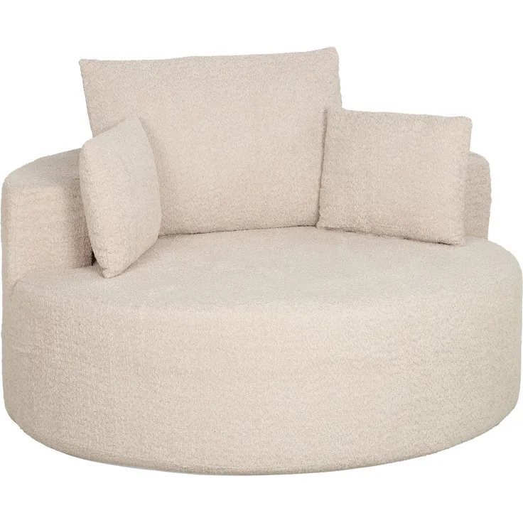 Runder Chenille-Sitzsack, große Sitzfläche, 2 Kissen, 1 Rückenlehne, 1 Nackenrolle, Belastbarkeit 250 kg, 130 x 130 x 82 cm, Creme
