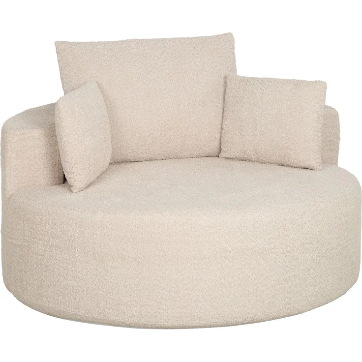 Runder Chenille-Sitzsack, große Sitzfläche, 2 Kissen, 1 Rückenlehne, 1 Nackenrolle, Belastbarkeit 250 kg, 130 x 130 x 82 cm, Creme – Bild 1
