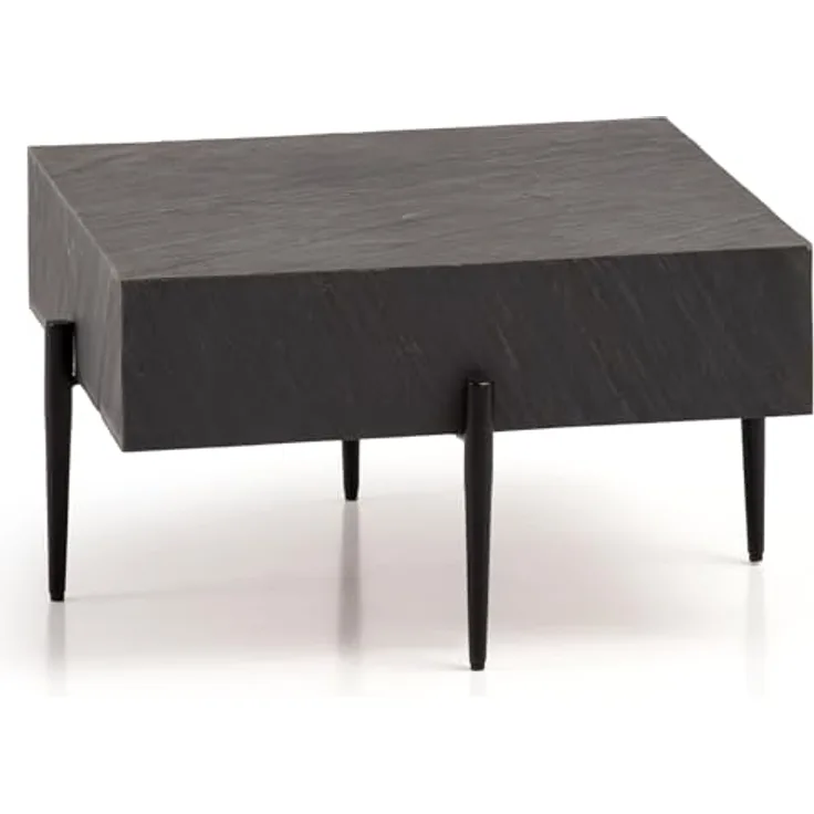 MID.YOU Couchtisch Anthrazit, quadratisch, aus massivem Mangoholz, 64x35x64 cm, einfacher Aufbau