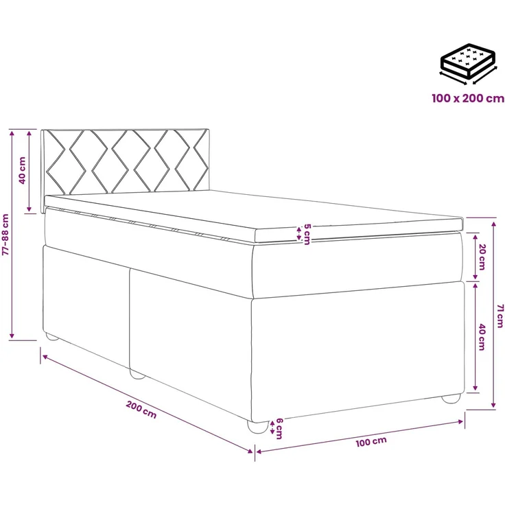 vidaXL Boxspringbett mit Matratze Schwarz 100 x 200 cm Samt 3451627 – Bild 11