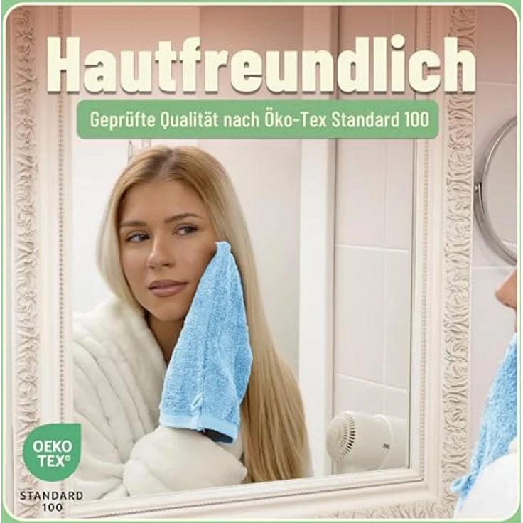 Green Mark Handtuch-Set mit 10 Teilen – 100% Baumwolle – 4 Handtücher 50×100 cm, 2 große Duschtücher 70×140 cm, 2 Gästetücher 30×50 cm und 2 Waschhandschuhe – Hellblau – Bild 6