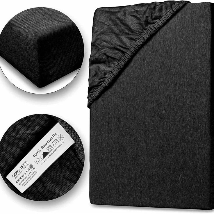 Jersey Spannbettlaken 140-160x200 100% Baumwolle weich bügelfrei komfort Schwarz – Bild 9