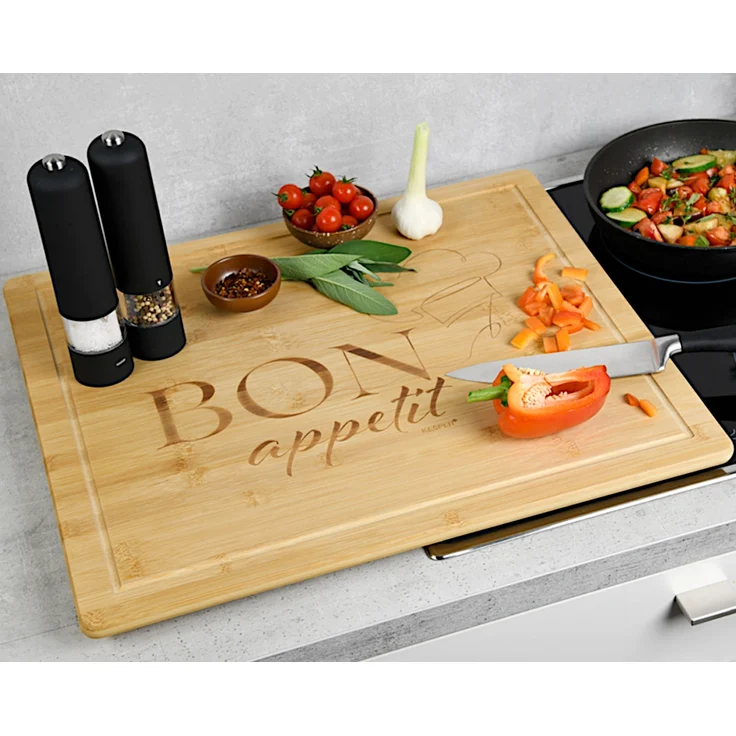 KESPER 58597-13 Schneide- und Abdeckplatte Motiv BON APPETIT aus Bambus / Herdabdeckplatte / Schneidbrett – Bild 5