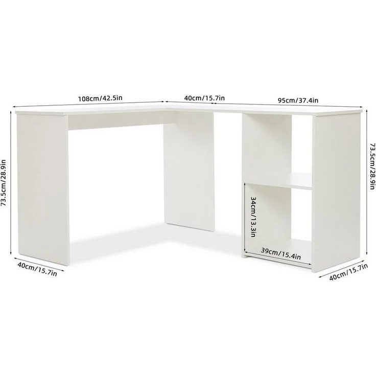 Mondeer Eckschreibtisch L-Computertisch, L-Förmig Schreibtisch mit 2 Ablagen, Weiß – Bild 3
