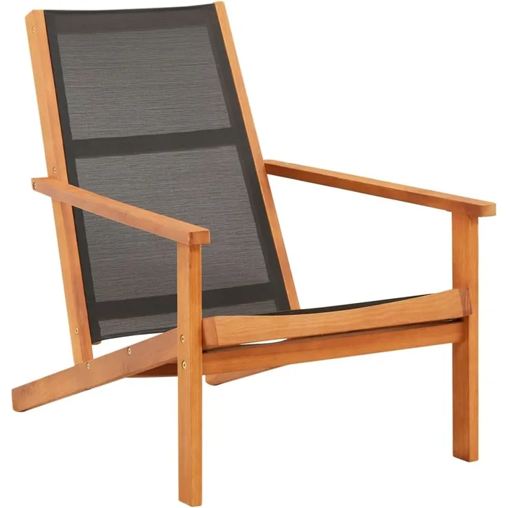 Garten-Loungestuhl, Sonnenliege Schwarz Massivholz Eukalyptus und Textilene