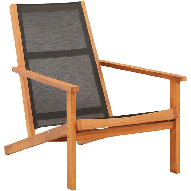 Garten-Loungestuhl, Sonnenliege Schwarz Massivholz Eukalyptus und Textilene – Bild 1