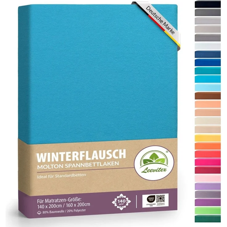 leevitex® Spannbettlaken für kalte Nächte – angenehm weich, passgenau, farbstark & pflegeleicht, Molton, Gummizug: rundum, (1 Stück), verschiedene Größen und Farben, 80% Baumwolle 20% Polyester, 25cm Steg – Bild 1