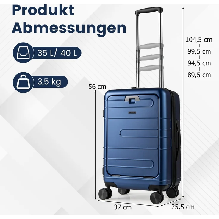 Erweiterbarer Reisekoffer leichter PC-Hartschalenkoffer 20 Zoll Flugzeugtaugliches Rollgepäck Marineblau SH429 – Bild 2