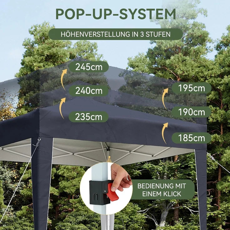 Aoxun Pop Up Pavillon 2x2m Wasserdicht, Metallrahmen-Schutzzelt, Höhe Verstellbar, Faltpavillon 2x2 mit Tragetasche für Camping Party, Blau – Bild 5