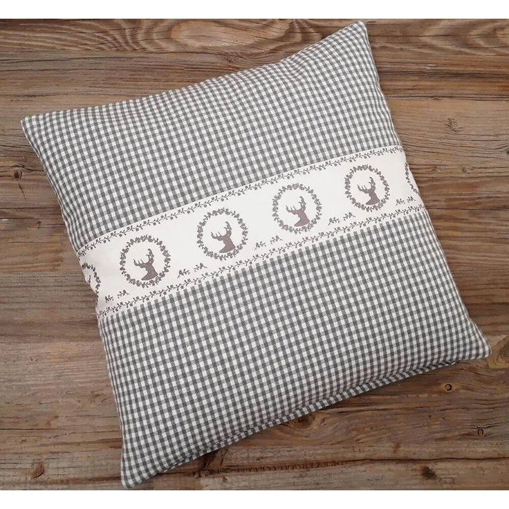 matches21 HOME & HOBBY Kissenbezüge Kissen-Bezug 40x40 cm Landhaus-Stil Hirsch grau weiß Baumwolle, (1 Stück), Wohnzimmer Kissen-Hülle als Deko-Kissen Zier-Kissen Sofa-Kissen