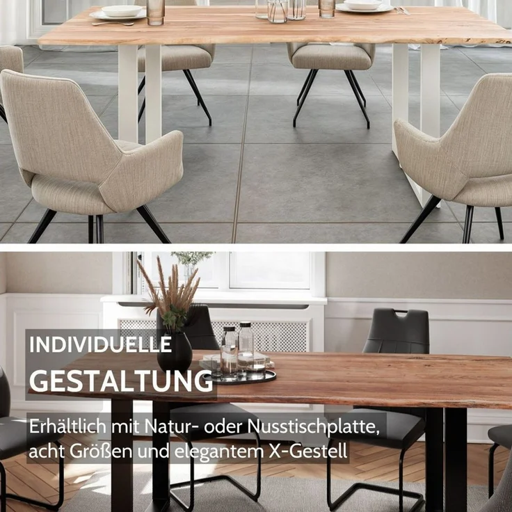 Liadomo Baumkantentisch Hugo, Baumkantentisch, Esstisch, Massivholztisch, Esszimmertisch, mit Esstischplatte aus Akazie und Metallgestell in U-Form – Bild 3