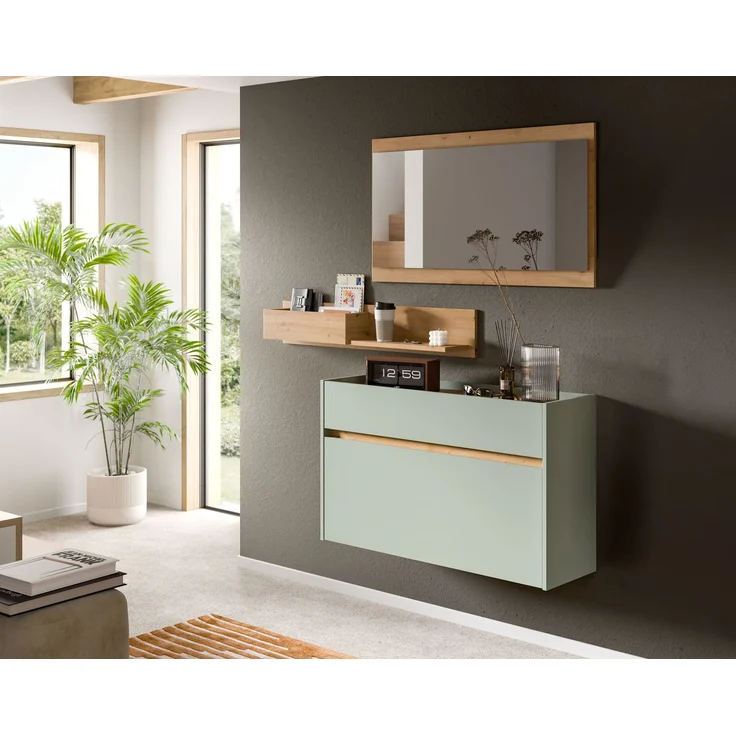 Garderobenkombination B/H/T: 192x140x32 cm in Salbei Nachbildung und Artisan Oak Nachbildung – Bild 5