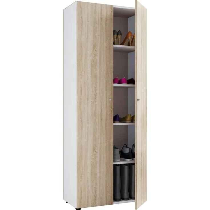 VCM Schuhschrank Vandol l mit Türen 5 Fächer Weiß/Sonoma-Eiche