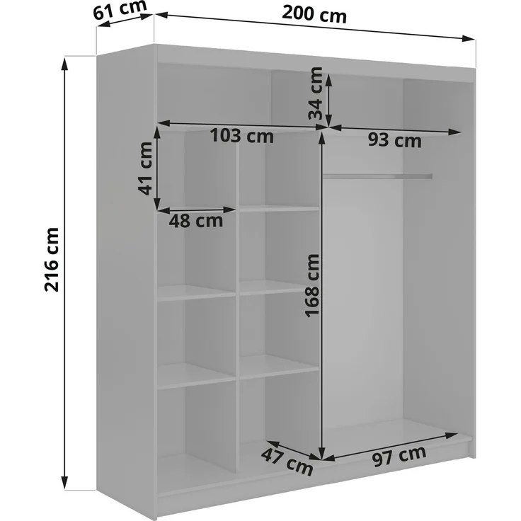 Schwebetürenschrank NAURU mit Lamellen-Optik, moderner Kleiderschrank, Breite 200 cm, inkl. Innenausstattung & Stauraum, Akustikpaneel-Design - Warmia-Nuss und Schwarz – Bild 5