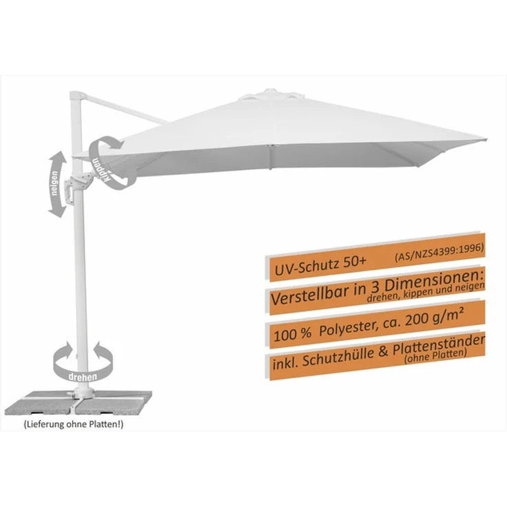 Schneider Schirme Ampelschirm, Rhodos Twist Bianco, Weiß / Weiß, 3x3 m – Bild 8
