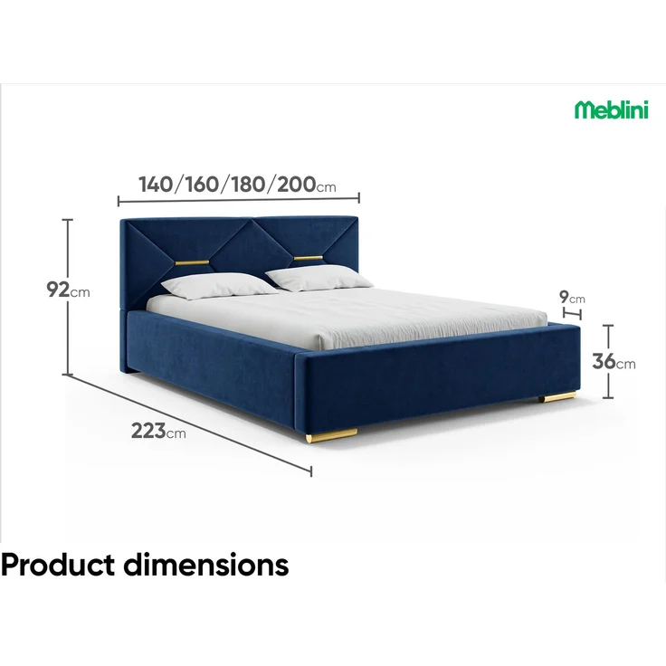MEBLINI Polsterbett 120x200 ohne Lattenrost ohne Matratze – LIZZY – Blau Samt – Doppelbett ohne Bettkasten - Stauraumbett - Kopfteil Bett ohne Stauraum – Bild 7
