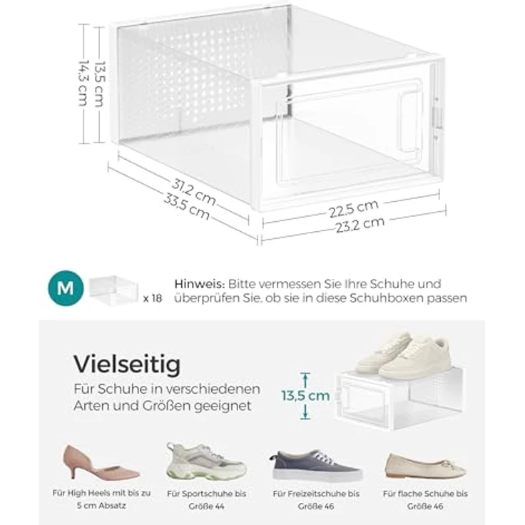 Songmics Schuhboxen 18er Pack, Polypropylen Transparent/Weiß – Bild 7