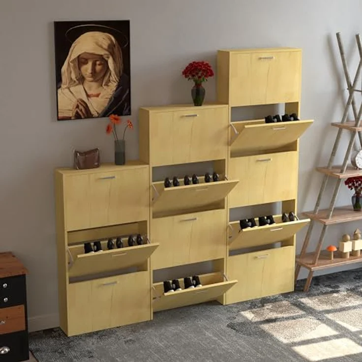 MID.YOU Schuhschrank Sulos, Honigeiche, stehend, Kunststoff, 59x179x17 cm, Schuhaufbewahrung – Bild 6