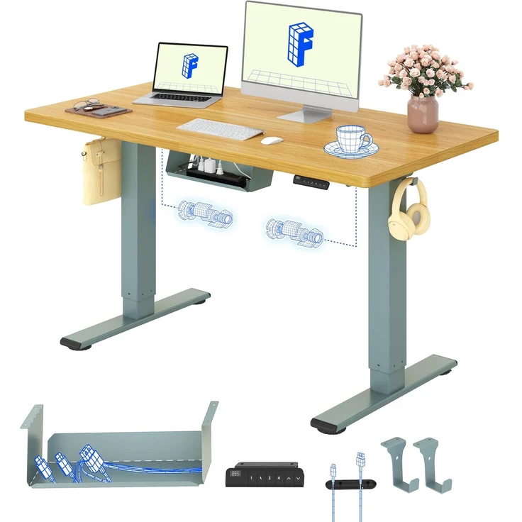 FLEXISPOT Höhenverstellbarer Schreibtisch mit 2 Motoren & 25MM EINTEILIGER Tischplatte 120x60 cm, Ergonomischer Bürotisch Elektrisch mit Kabelmanagement, Memory Funktion & Höhenanzeige – Bild 1