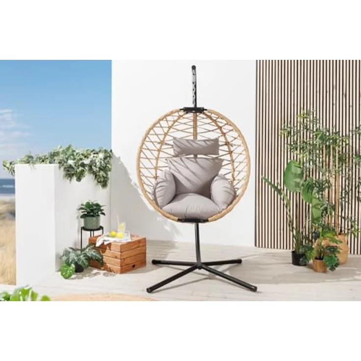 riess-ambiente Hängesessel IBIZA natur-beige / anthrazit (Einzelartikel, 1-St), Outdoor · Stahl · Gartenmöbel · zusammenklappbar · Polyrattan · Balkon – Bild 5