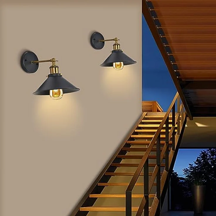 Comely 2 Stück Vintage Wandlampe, Schwarze Wandleuchte Industrial Design, 180° Verstellbare Wandlampe E27 max. 40W Deckenspots Innen für Wohnzimmer Schlafzimmer Büro Küche Flur – Bild 5