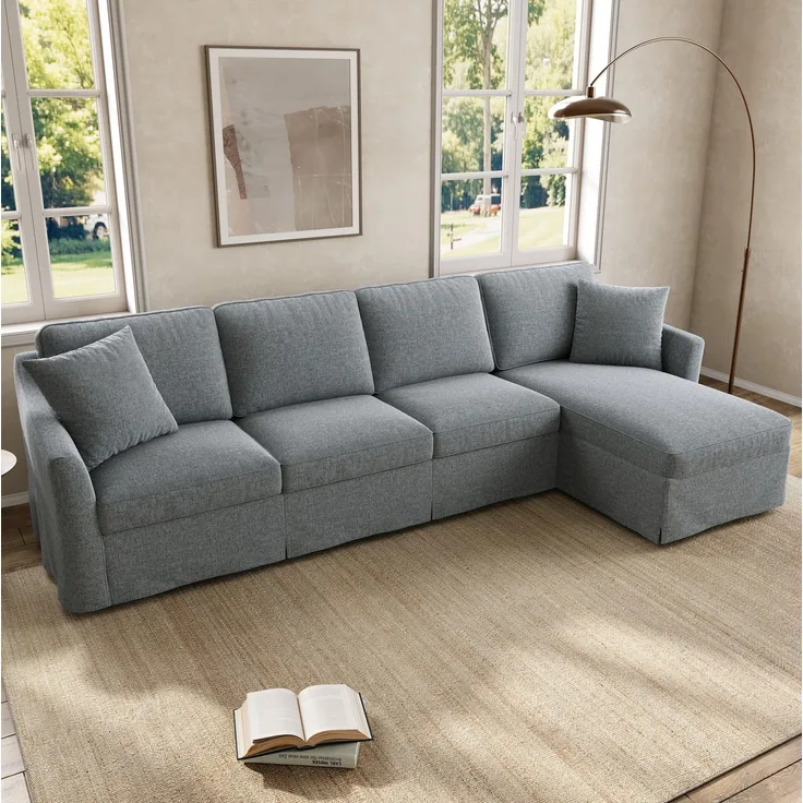 DESVIAE Sofa L-Form Grau aus Leinenoptik – 274x83x128,5 cm – Stauraum-Chaiselongue