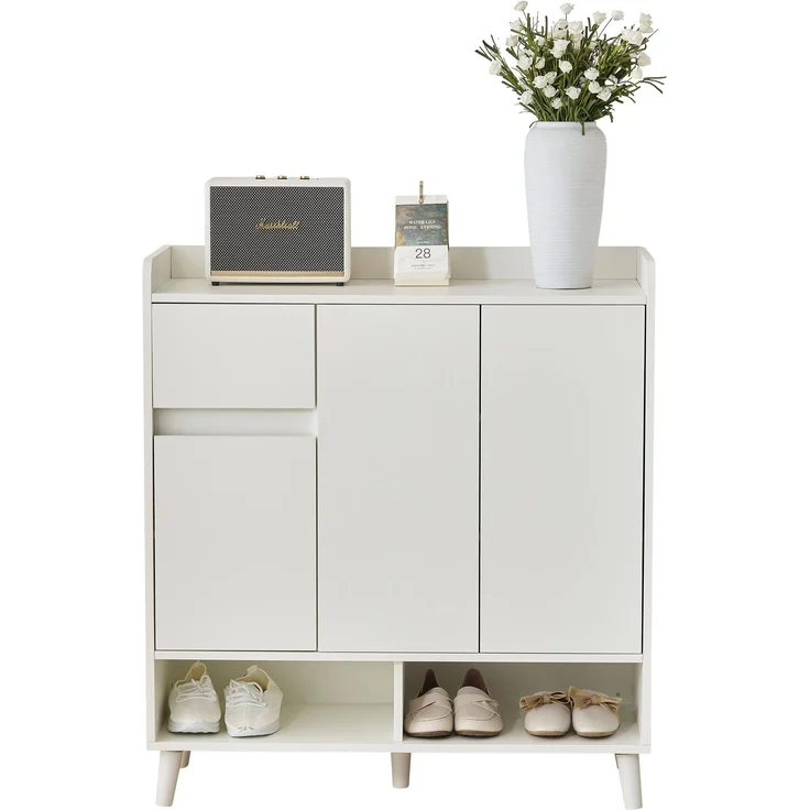 Merax Schuhschrank, Kommode, Sideboard, mit verstellbaren Einlegeböden – Minimalistischer Home Organizer mit Massivholzbeinen , Weiß – Bild 9