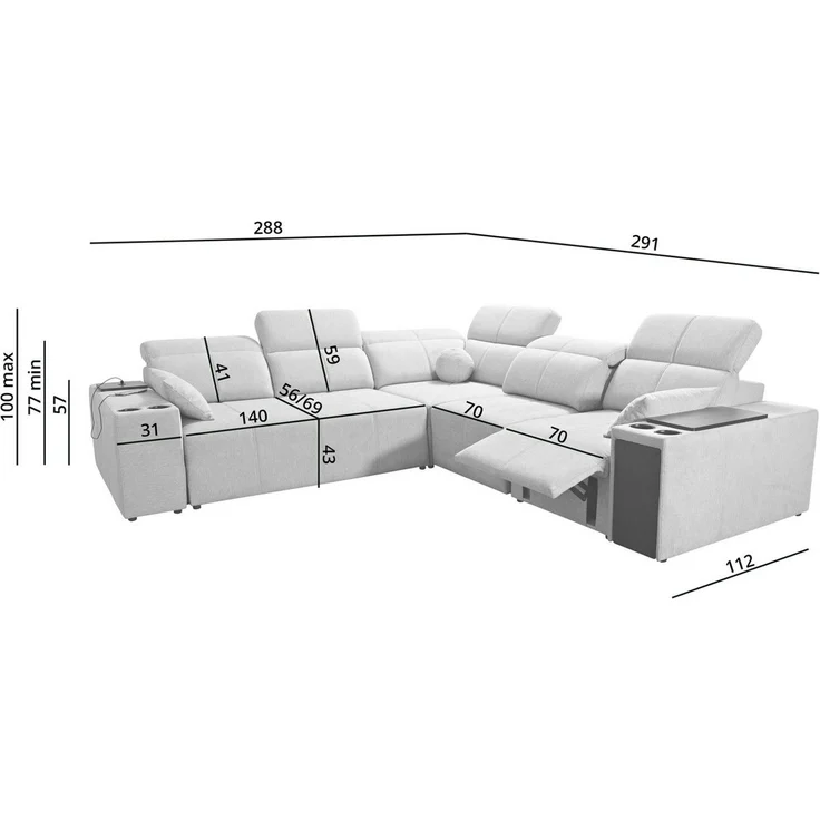 Möbel für Dich Ecksofa MINDY 3 Relax mit ausfahrbarer Fußstütze, mit Sitztiefenverstellung, USB, Minibar, Schlaffunktion, Bettkasten – Bild 4