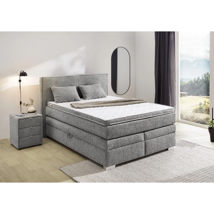 Boxspringbett 140x200 cm Box Bonell Federkernmatratze H4 Topper in Chenille Grau – Bild 2