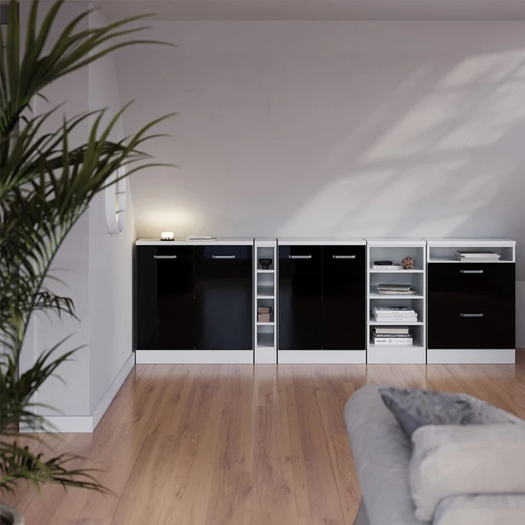 Küchenschrank für Dachschrägen R-Line Schwarz Hochglanz 80 cm mit 2 Türen, Schrankkorpus 60 cm Tiefe Vicco – Bild 5