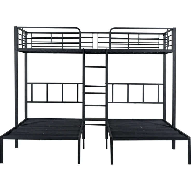 Bett 90x200 cm Dreifach-Etagenbett aus Metall mit Leiter und Fallschutz, ohne Matratze – Bild 6