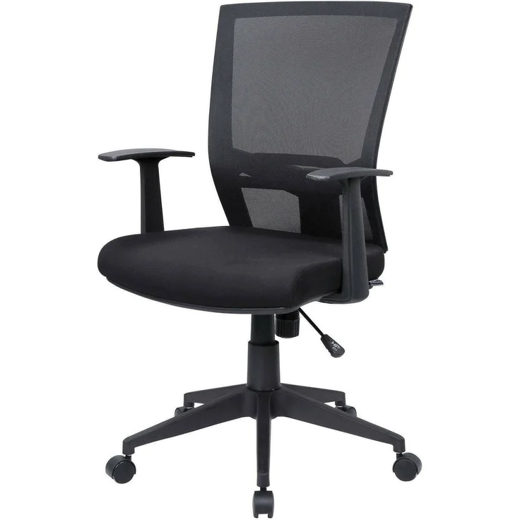 Dmora - Stuhl mit Rädern Palmerston, Mesh-Chefsessel mit Armlehnen, ergonomischer Bürositz, 59x64h96/106 cm, Schwarz – Bild 1