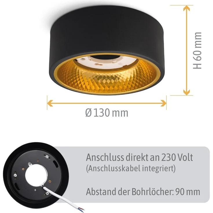 SSC-LUXon Aufbauleuchte OLINO Deckenlampe Spot Aufbauleuchte schwarz warmweiß GX53 Fassung – Bild 6