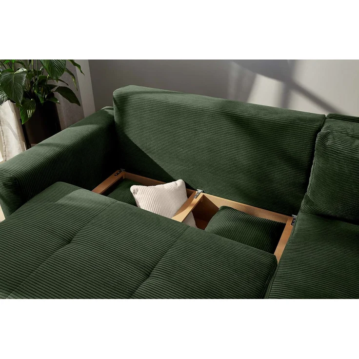 Ecksofa-Dauerschläfer Boxspring Federkern-Couch Topper Bettkasten in Cord Grün – Bild 4