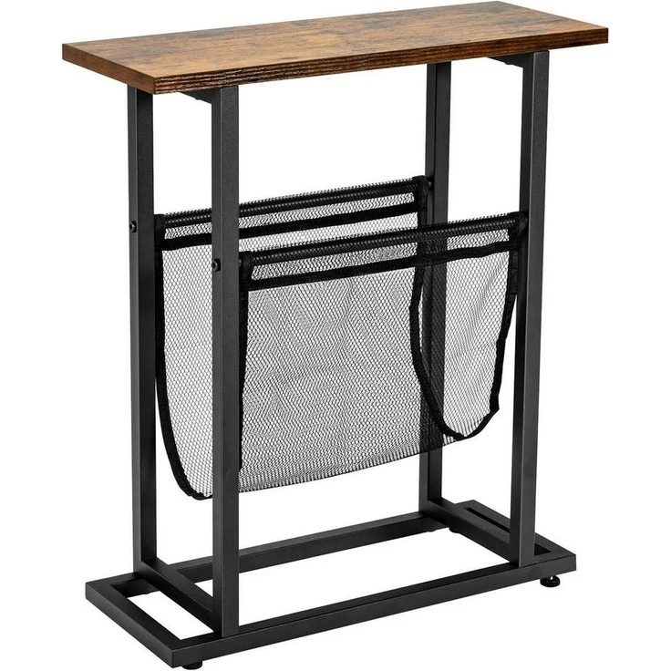 COSTWAY Industrieller Beistelltisch, 2-stufiger schmaler Sofatisch, Kaffeetisch mit Magazinhalterung und schwarzem Stahlsockel, rustikaler Nachttisch Teetisch für Wohnzimmer Schlafzimmer Büro – Bild 1