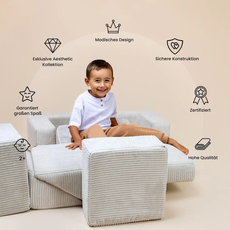 MEOWBABY Modulares Sofa für Kinder - Weiche Schaumstoffbausteine zum Spielen, Velvet, Rosa – Bild 2