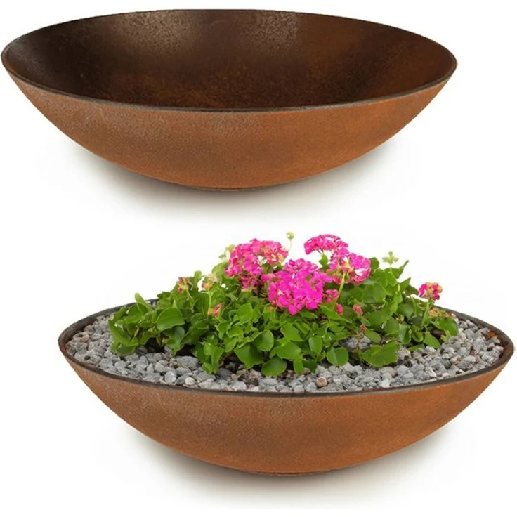 matches21 HOME & HOBBY Blumentopf Flache Pflanzschalen für draussen Dekoschalen rund Rost-Optik 35 cm (2 St), Blumen-Schale als wetterfeste Friedhof-Schale Grab-Schmuck Grabschale – Bild 4