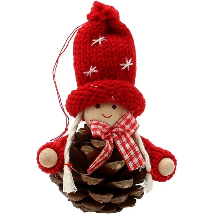 Dekohelden24 Christbaumschmuck 4er Set Strick-/ Holz Püppchen / Santa als Baumbehang, Größe je Figur ca. 7,5 x 7,5 x 10 cm – Bild 4