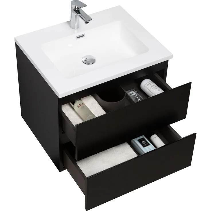 Badplaats Badmöbel Set mit Waschbecken und Unterschrank Angela 60 x 48 cm Schwarz Matt - Waschbeckenunterschrank mit Soft-Close und Waschbecken, Vorgemontiert – Bild 2