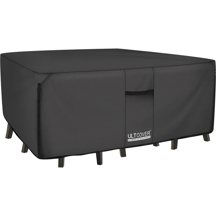 ULTCOVER 600D Abdeckung aus robustem Segeltuch, strapazierfähig, rechteckig, für Terrassentische und Stühle, wasserdicht, für den Außenbereich, Allzweck-Möbelabdeckungen, 281,9x188 cm, Schwarz – Bild 1